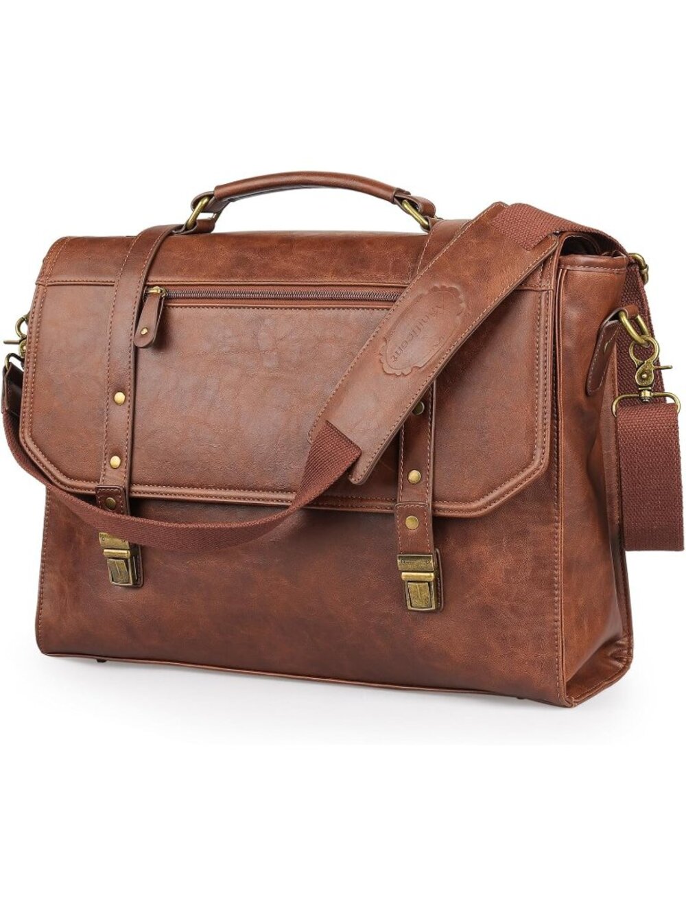 Men's Brown Messenger bag 15.6 inch Waterproof PU Leather Briefcase Large